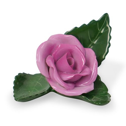 HEREND PORCELAIN ROSE ON LEAF CARD 39130d