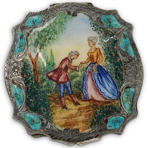 800 SILVER AND ENAMEL COMPACT CASEDESCRIPTION: