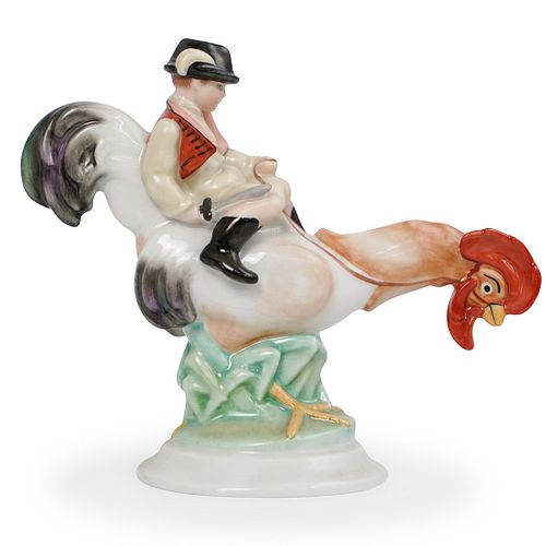 HEREND BOY RIDING ROOSTER FIGURINEDESCRIPTION: