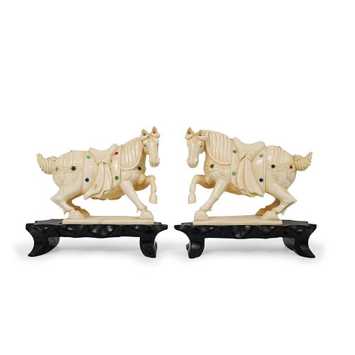 PAIR OF CHINESE TANG STYLE CARVED HORSESDESCRIPTION: