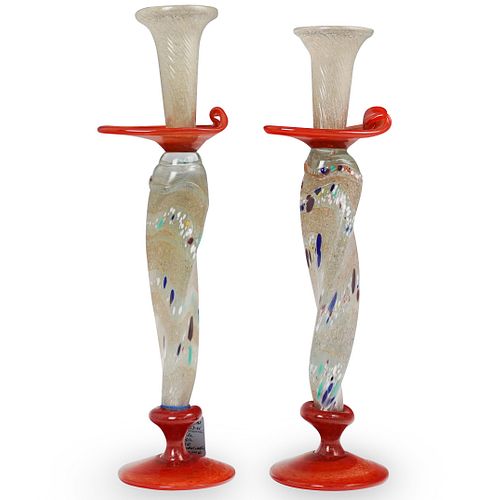 (2 PC) SIGNED MURANO GLASS CANDLE