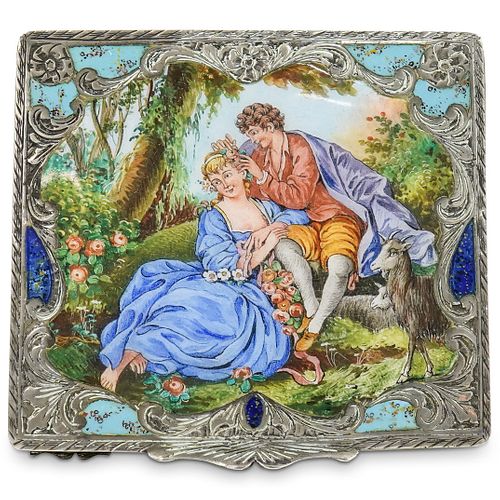 800 SILVER AND ENAMEL COMPACT CASEDESCRIPTION: