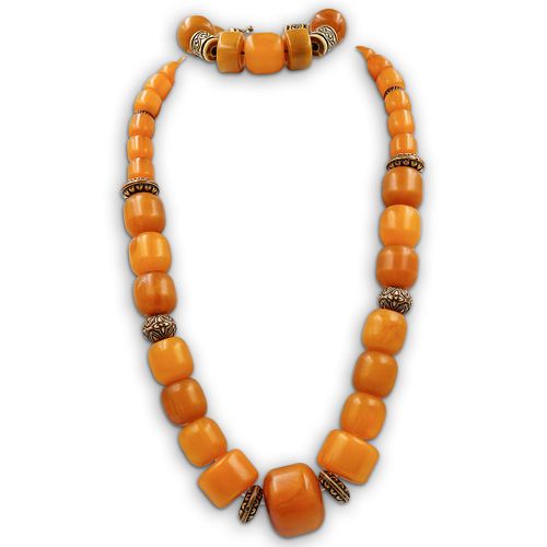 (2 PC) ORIENTAL AMBER NECKLACE