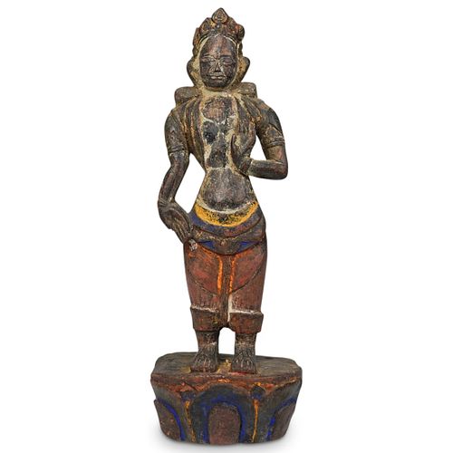 ANTIQUE WOOD CARVED GODDESS STATUEDESCRIPTION: