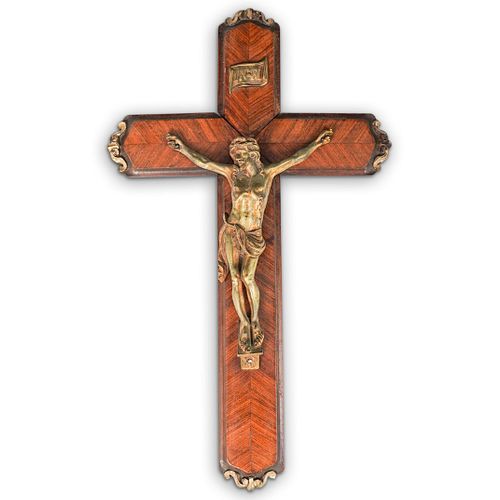 FRENCH BRONZE AND WOOD CRUCIFIXDESCRIPTION  391631