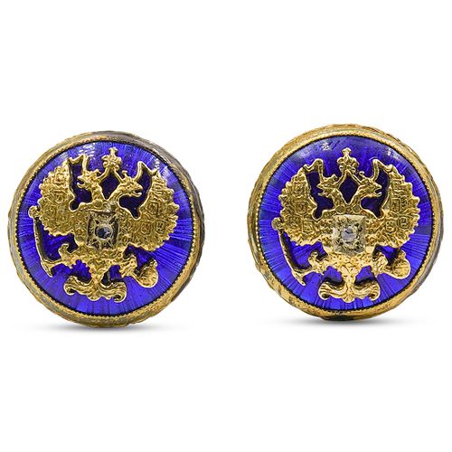 RUSSIAN GUILLOCHE SILVER & ENAMEL CUFFLINKSDESCRIPTION: