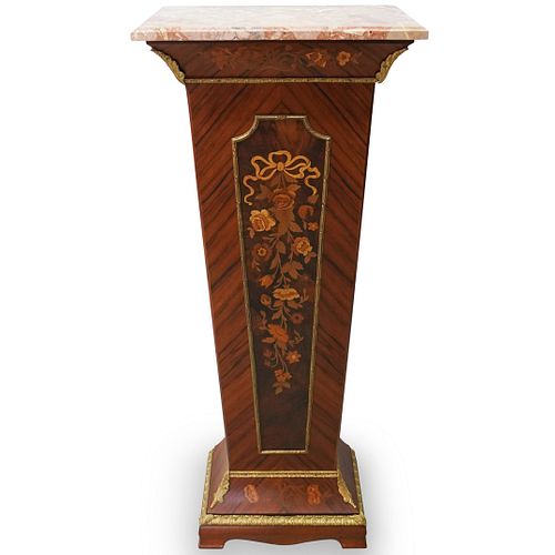 FRENCH GILT BRONZE MARQUETRY WOOD