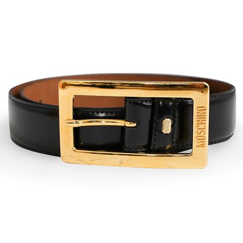 MOSCHINO GOLD BUCKLE LEATHER BELTDESCRIPTION: