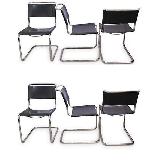 (6 PC) MID CENTURY THONET LEATHER AND