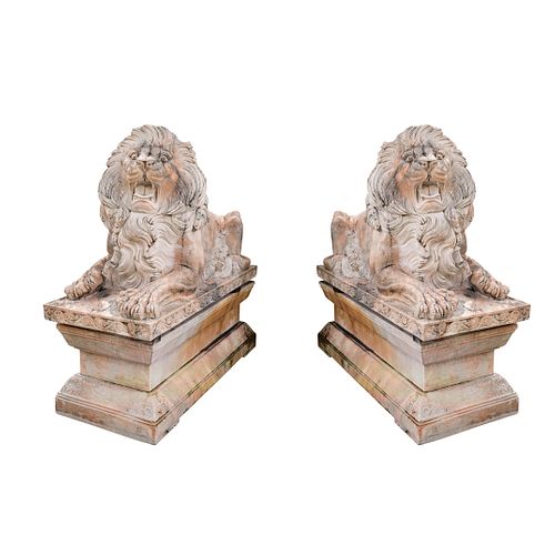 PAIR OF MONUMENTAL ITALIAN MARBLE