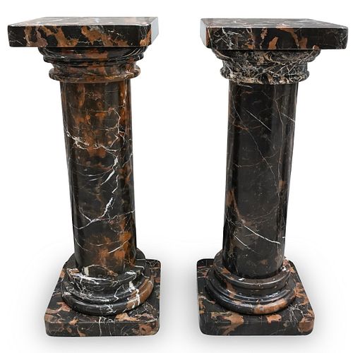 PAIR OF PORTORO VEINED MARBLE PEDESTALSDESCRIPTION: