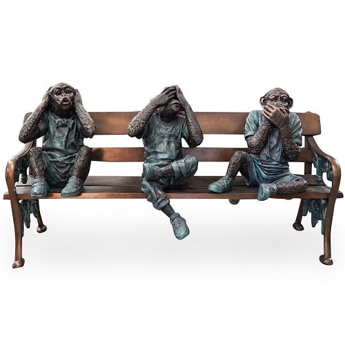 FIGURAL THREE WISE MONKEY BRONZE 391834