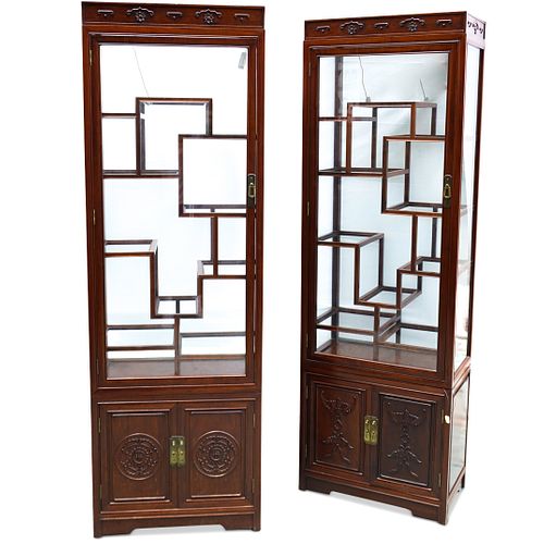 PAIR OF CHINESE WOOD CURIO CABINETSDESCRIPTION  391857