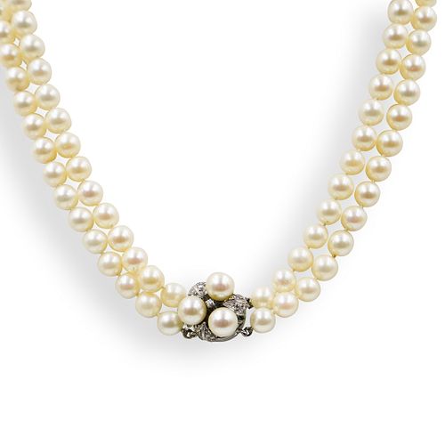 14K GOLD, DIAMOND AND PEARL NECKLACEDESCRIPTION: