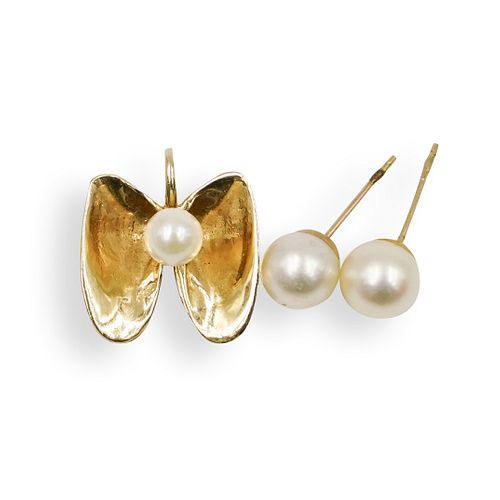  3 PC 14K GOLD AND PEARL JEWELRY 39189e