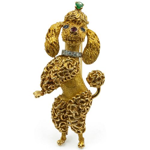 18K GOLD DIAMOND POODLE BROOCHDESCRIPTION: