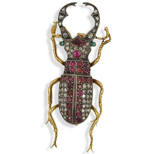 18K GOLD DIAMOND AND RUBY BEETLE 3918a5