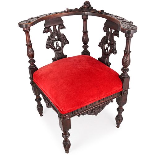 VICTORIAN CARVED WOODEN CORNER CHAIRDESCRIPTION: