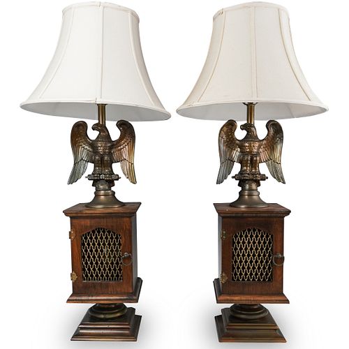 PAIR OF BRONZE EAGLE LAMPSDESCRIPTION: