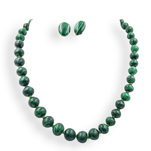 (3 PC) MALACHITE NECKLACE & EARRINGSDESCRIPTION: