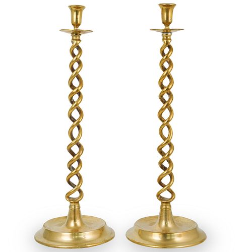 PAIR OF BRONZE TWISTED CANDLESTICK