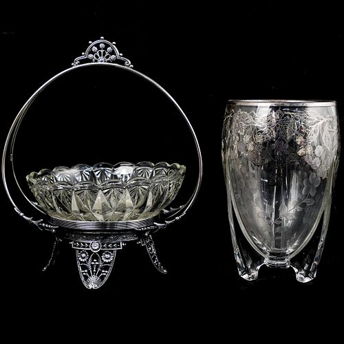 (2 PC) SILVER OVERLAID GLASS ARTICLESDESCRIPTION: