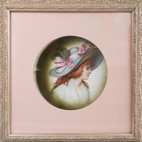 FRAMED PAINTED PORCELAIN DISHDESCRIPTION  3919ef