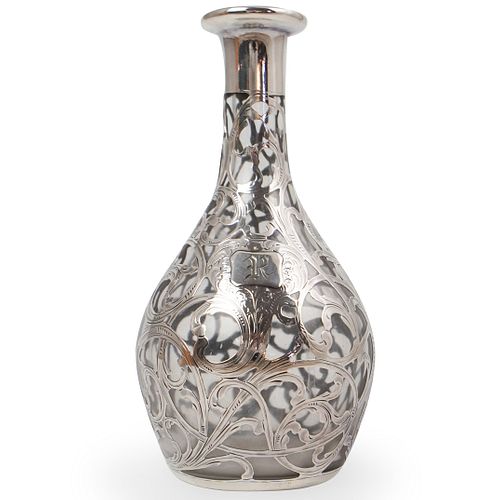 SILVER OVERLAY GLASS BOTTLEDESCRIPTION:A