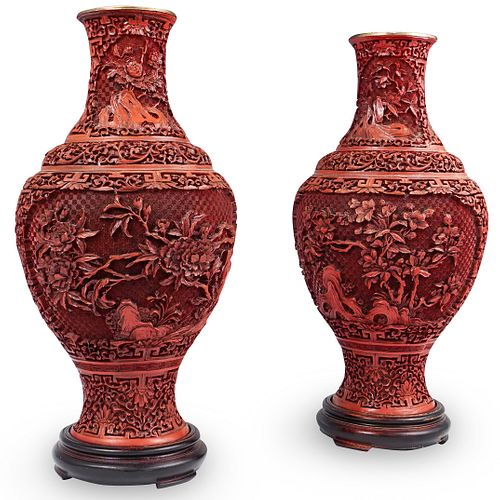 PAIR OF CARVED CHINESE CINNABAR 391a17