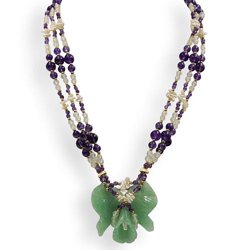 CARVED AVENTURINE AND BEADED AMETHYST 391a3b