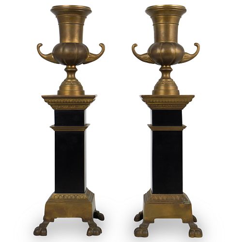 PAIR OF BRONZE PEDESTAL URNSDESCRIPTION  391a59