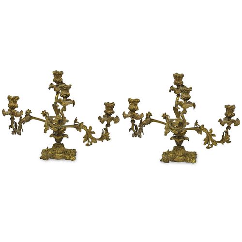 PAIR OF BRONZE CANDELABRASDESCRIPTION: