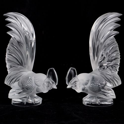 PAIR OF LALIQUE ROOSTER PAPERWEIGHTSDESCRIPTION  391a94