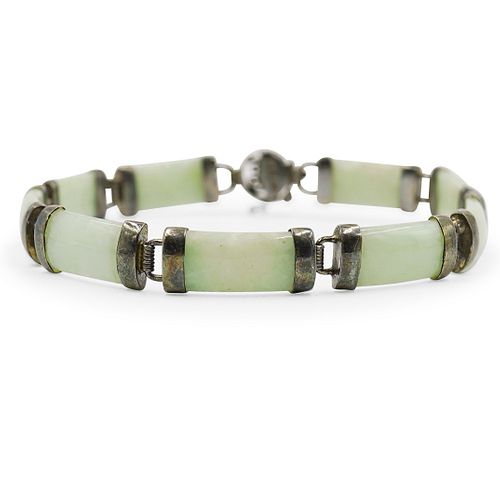 JADE AND STERLING SILVER BRACELETDESCRIPTION: