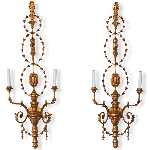 PAIR OF CARVED GILTWOOD TWO LIGHT 391c00