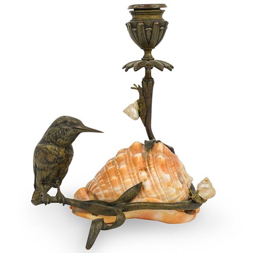 BRONZE AND SEASHELL FIGURAL CANDLE