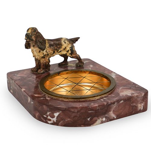 MARBLE AND BRONZE DOG ASHTRAYDESCRIPTION: