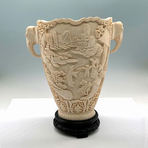 LARGE CHINESE FAUX IVORY TWIN-HANDLED