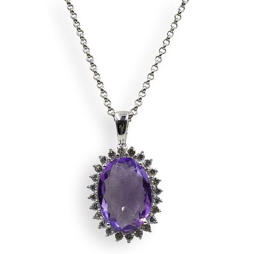 STERLING SILVER AMETHYST PENDANT NECKLACEDESCRIPTION: