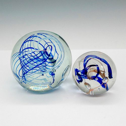 2PC ART GLASS SIGNED PAPERWEIGHTSClear 391d82