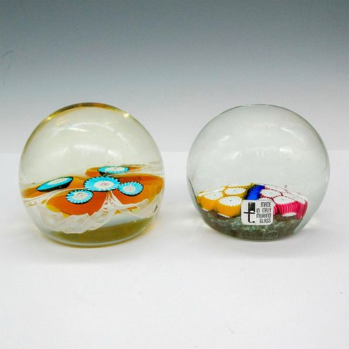 2PC MURANO MILLEFIORI GLASS PAPERWEIGHTSClear