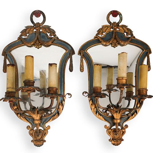 PAIR OF BRONZE THREE LIGHT MIRROR 391fd2