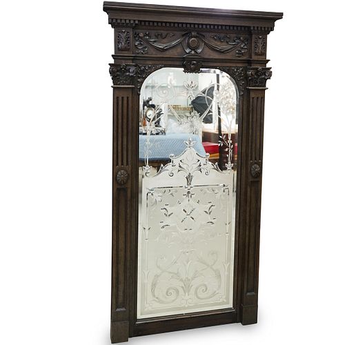 WOOD CARVED ETCHED GLASS MIRRORDESCRIPTION: