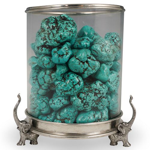 TURQUOISE FILLED GLASS VASE WITH