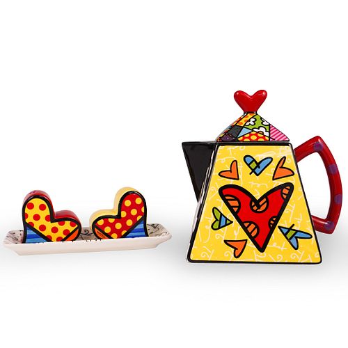 ROMERO BRITTO TEAPOT AND SALT CELLARSDESCRIPTION  391ffc