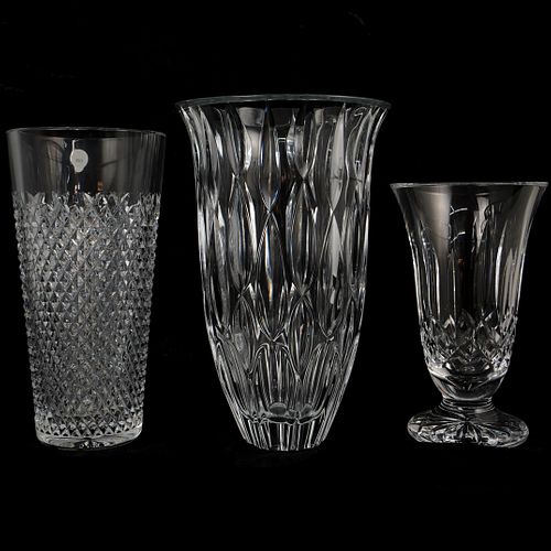 (3 PC) CRYSTAL WATERFORD VASE GROUPINGDESCRIPTION: