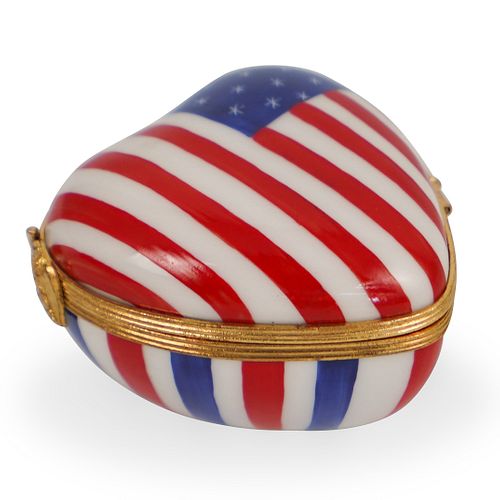 LIMOGES AMERICAN FLAG TRINKET BOXDESCRIPTION: