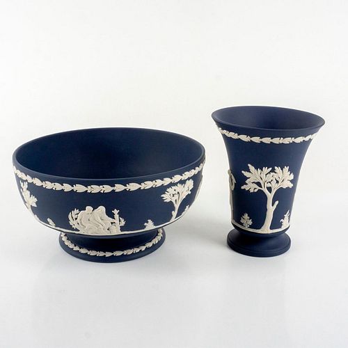 2PC WEDGWOOD PORTLAND BLUE JASPERWARE