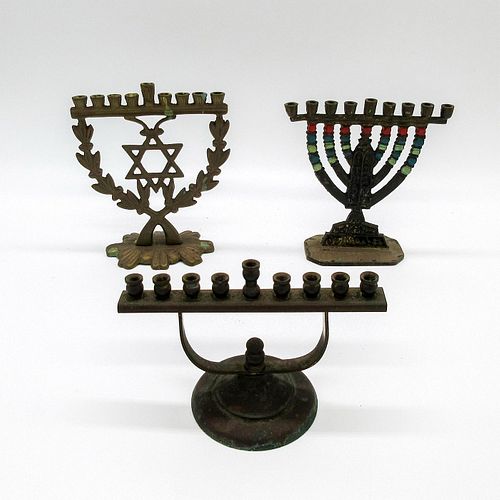 3PC VINTAGE ISRAELI BRASS MENORAHSSmall