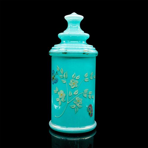 LARGE VINTAGE GLASS LIDDED JAR,